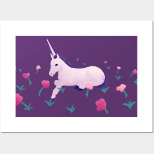 Unicorn Resting in Roses Posters and Art
